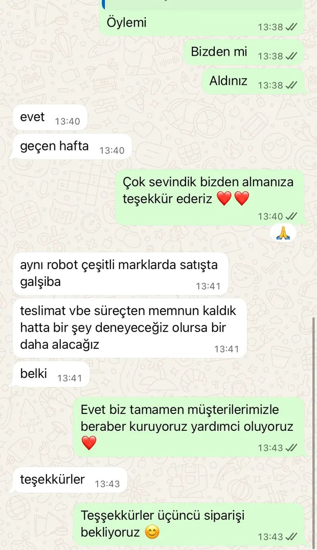 İkinci siparişini veren müşteri — WhatsApp mesajı